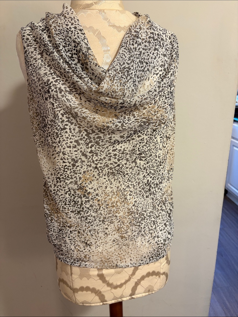 Ann Taylor Cream, Taupe and Gray Animal Print Wrap blouse